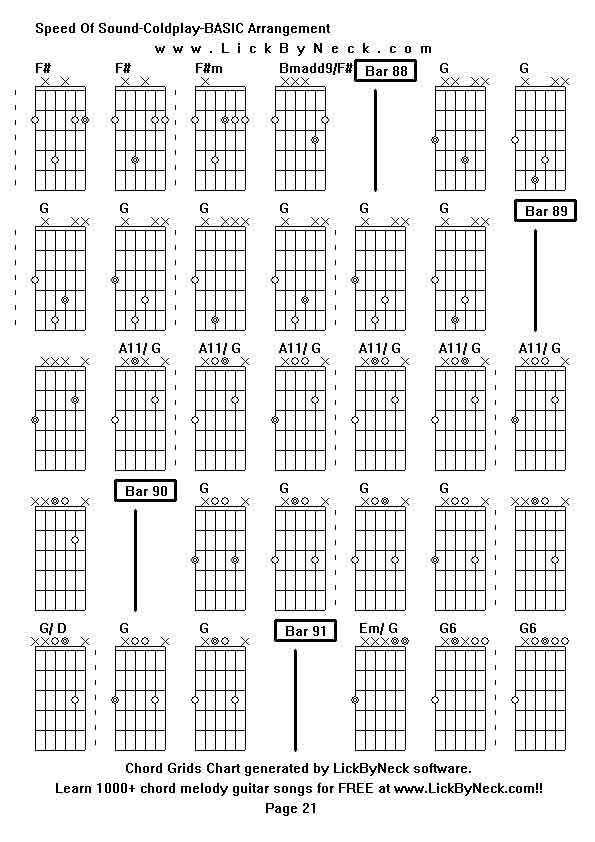 Chord Grids Chart of chord melody fingerstyle guitar song-Speed Of Sound-Coldplay-BASIC Arrangement,generated by LickByNeck software.